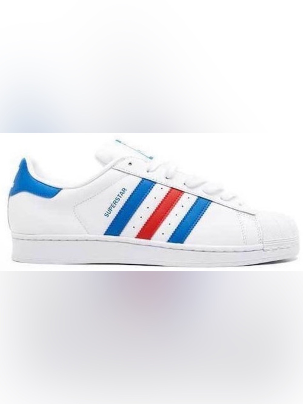 adidas Originals Superstar White Sneakers with Blue & Red Three-Stripes